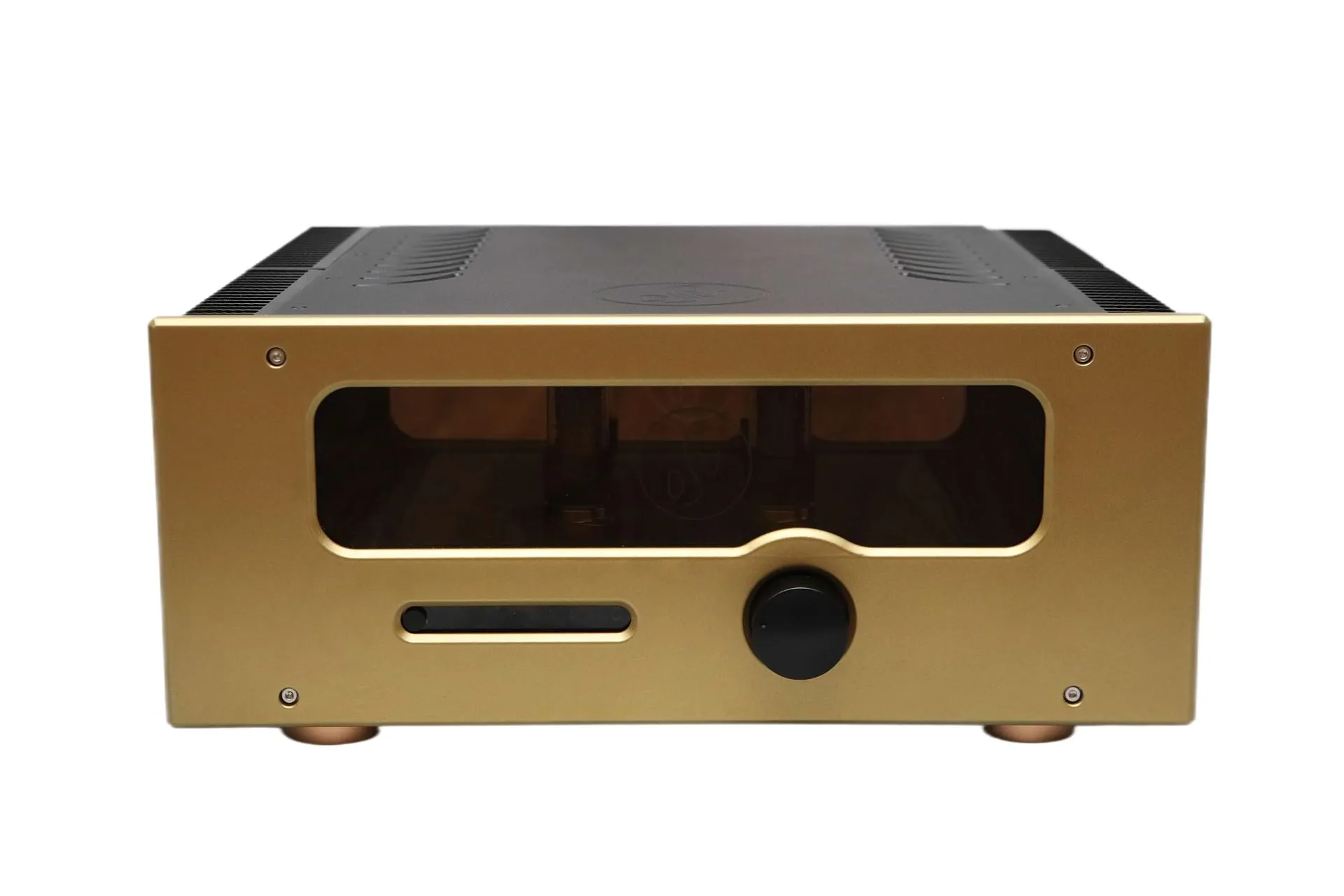 HT-120 from the front, brass fascia and the tube bay behind its window